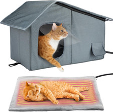 Insulated Heated Cat House with Escape Door for Outdoor Feral Cats