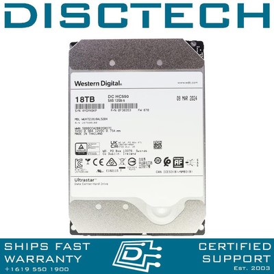 WD HC550 18TB SAS 12G Secure Erase 7.2K 512e Hard Drive 0F38353 WUH721818AL5204