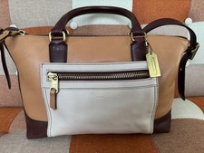 COACH Leather Shoulder Bag Beige Brown