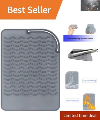 Compact Heat Resistant Curling Iron Mat - Food Grade Silicone, 9'' x 6.5''