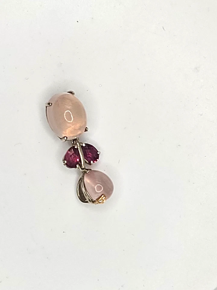 BELLARRI Firmado Oro Blanco 18K + Colgante Cuarzo Rosa Turmalina Rosa Lujo Foto 2 de 4