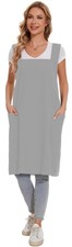 Linen Cotton Apron Women Smock CrossBack Apron Pockets Kitchen Cooking