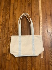 VTG LL Bean Boat And Tote Sky Baby Blue Medium Canvas Bag Long Handles RARE 90s