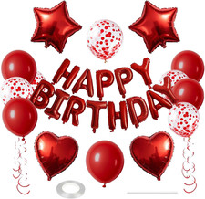 27 Pcs Red Birthday Decorations, 3D Foil Red Happy Birthday Balloon Banner