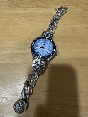 Chrome Hearts Style Diver Watch 18cm 7.09in Auto Silver Tone Rare Working Japan