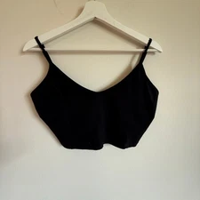 American Eagle Black Ribbed Crop Tank Cami Top XL Cotton Stretch