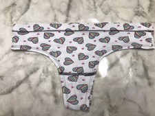 Hearts Print Soft Cotton Blend Thong Panty Underwear Large