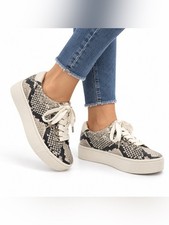 Joie Handan Snake Embossed Leather Platform Sneakers Womens 6.5 Casual Lace Up