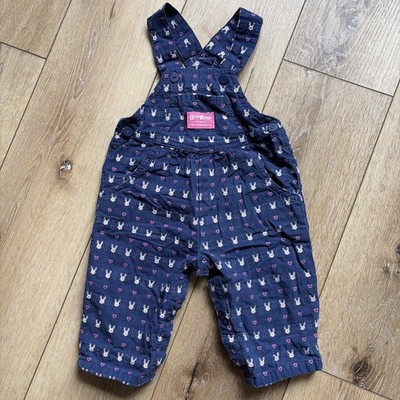 Vintage OshKosh B'gosh Embroidered Bunny Rabbit Overalls Baby Girls 12M Blue