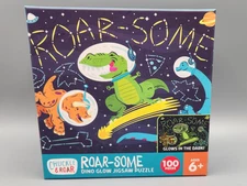 Chuckle & Roar Roar-Some Dino Glow In Dark Jigsaw Puzzle  100 Pieces 11”x15”