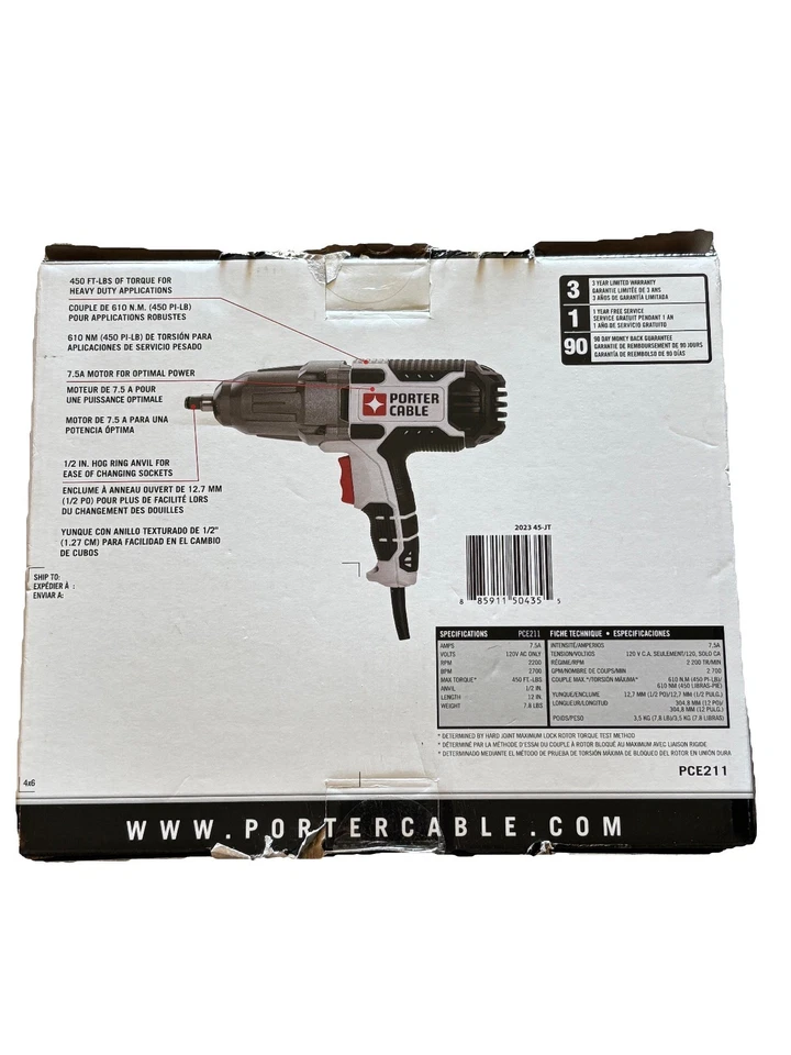 Llave de impacto Porter Cable 7,5 con yunque de anillo de cerdo Foto 4 de 4
