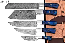 CUSTOM MADE HAND FORGED DAMASCUS STEEL CHEF KNIFE SET KITCHEN KNIVES M 118