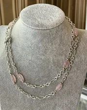 David Yurman 925 & 18k Gold Bijoux Rose Quartz Station Necklace 34" 