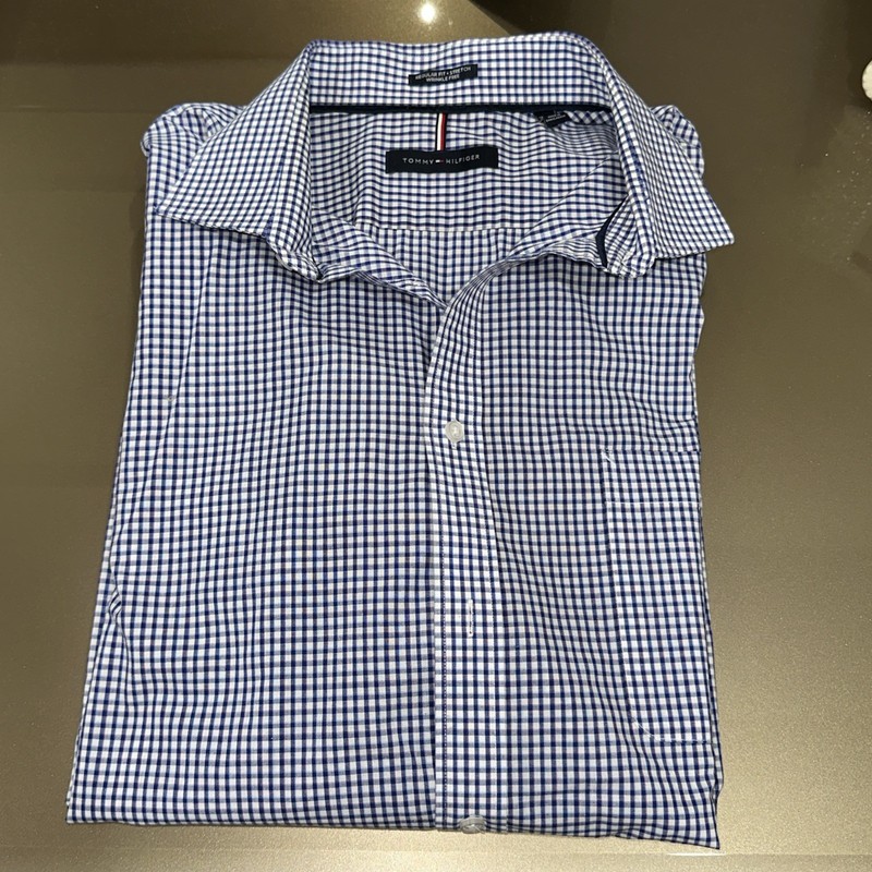 Tommy Hilfiger Shirt Mens 2XL Plaid Regular Fit Stretch Wrinkle Free Button 