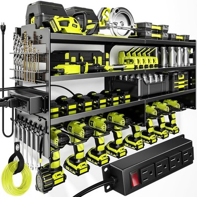 Large Power Tool Organizer Wall Mount with Charging Station,4 Layer Heavy Duty
