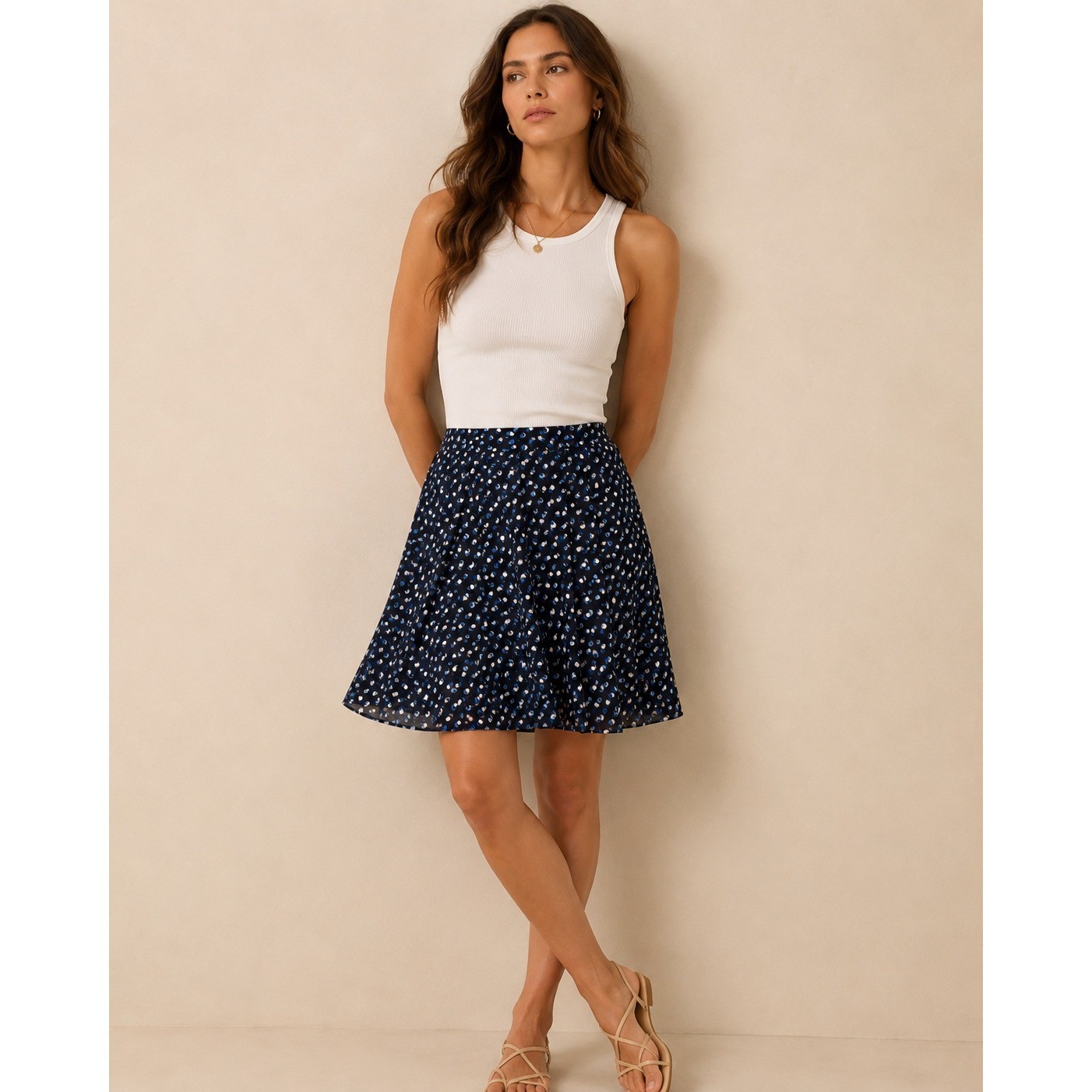 Talbots Womens Navy Blue Geometric Dot Print A-Line Mini Skirt Size 6