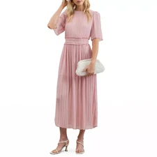 Womens August Dress Sky Pleated Midi Pink Color Size Small