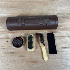 BLKSMITH Shoe Shine Travel Kit Brown Faux Leather Case Brushes Polish Cloth Set