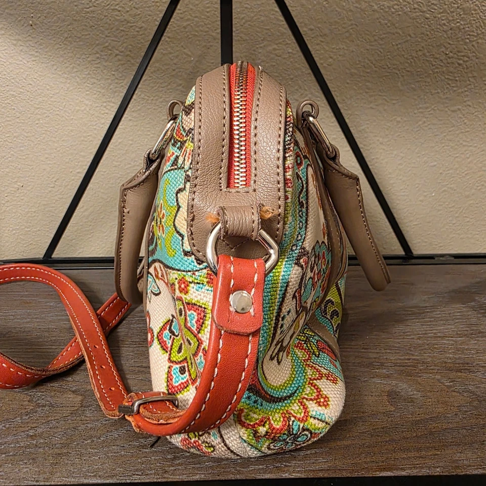 Bolso Bandolera Spartina 449 Otoño Otoño Cachemira Estampado Floral Lona Cuero Borde Foto 3 de 4