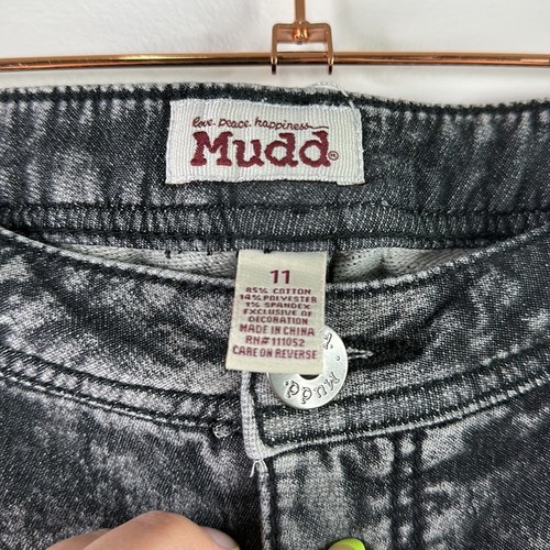 Pantalones Cortos MUDD Negro Envejecido Lavado Ácido Algodón Elástico Tiro Bajo Talla 11 - Imagen 8 de 9