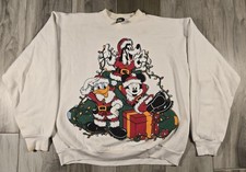 Vtg 90s Disney Mickey Mouse Christmas Sweatshirt XL Jerry Leigh Made USA Flaw