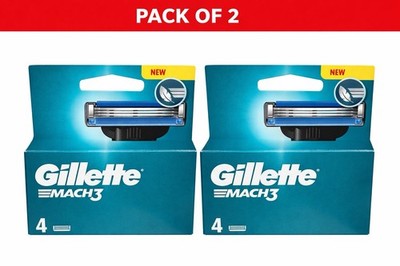 2 Stück Gillette Mach 3 Rasierklingen Nachfüllpackungen - 100% Original
