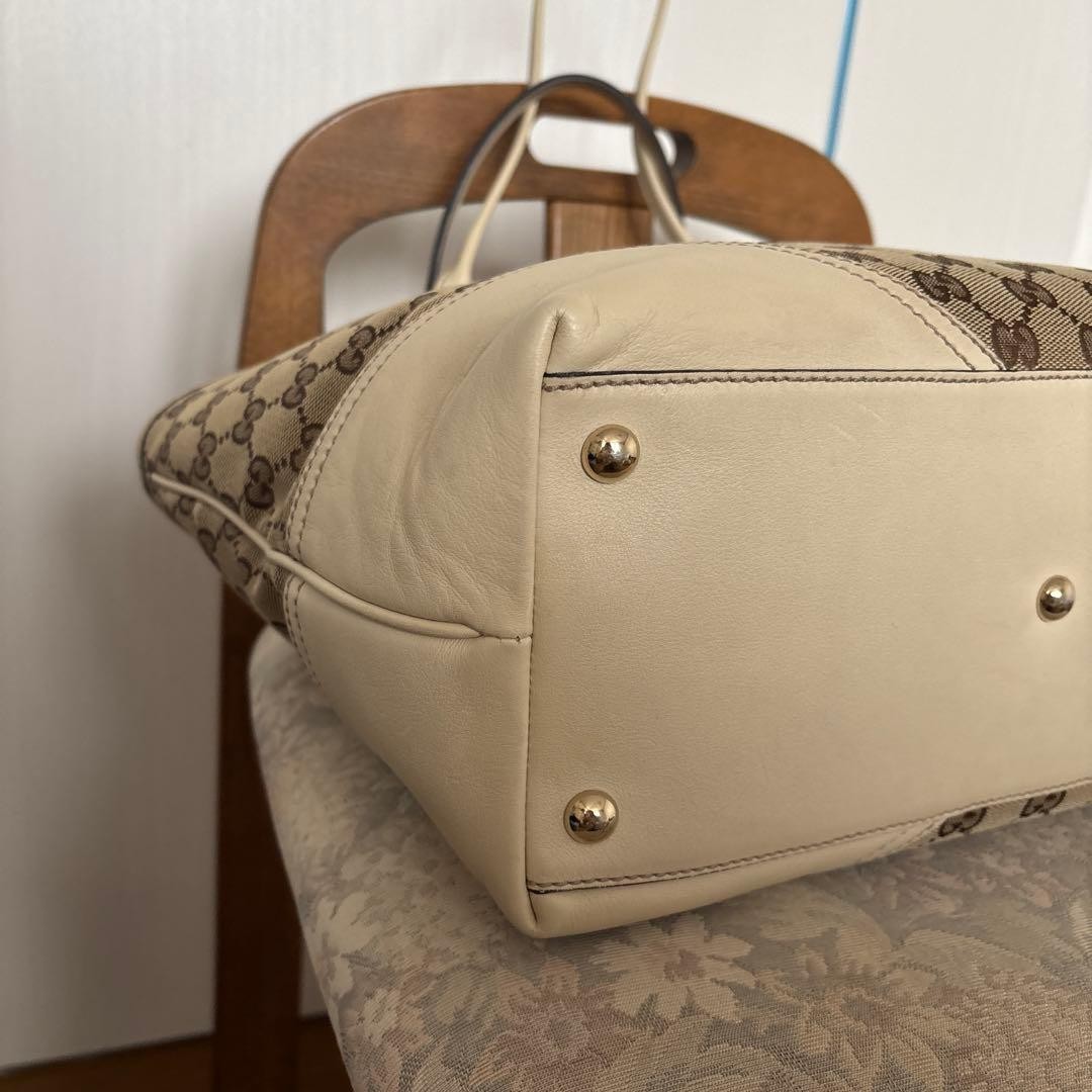 GUCCI GG Canvas Leather Tote Bag Beige White Authentic Excellent Condition thumbnail 6