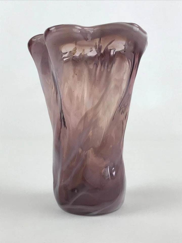 Japanese Blown Glass Flower Vase Vtg Kabin Ikebana Ruffled Edge White Purple FK5 - Image 2 of 4
