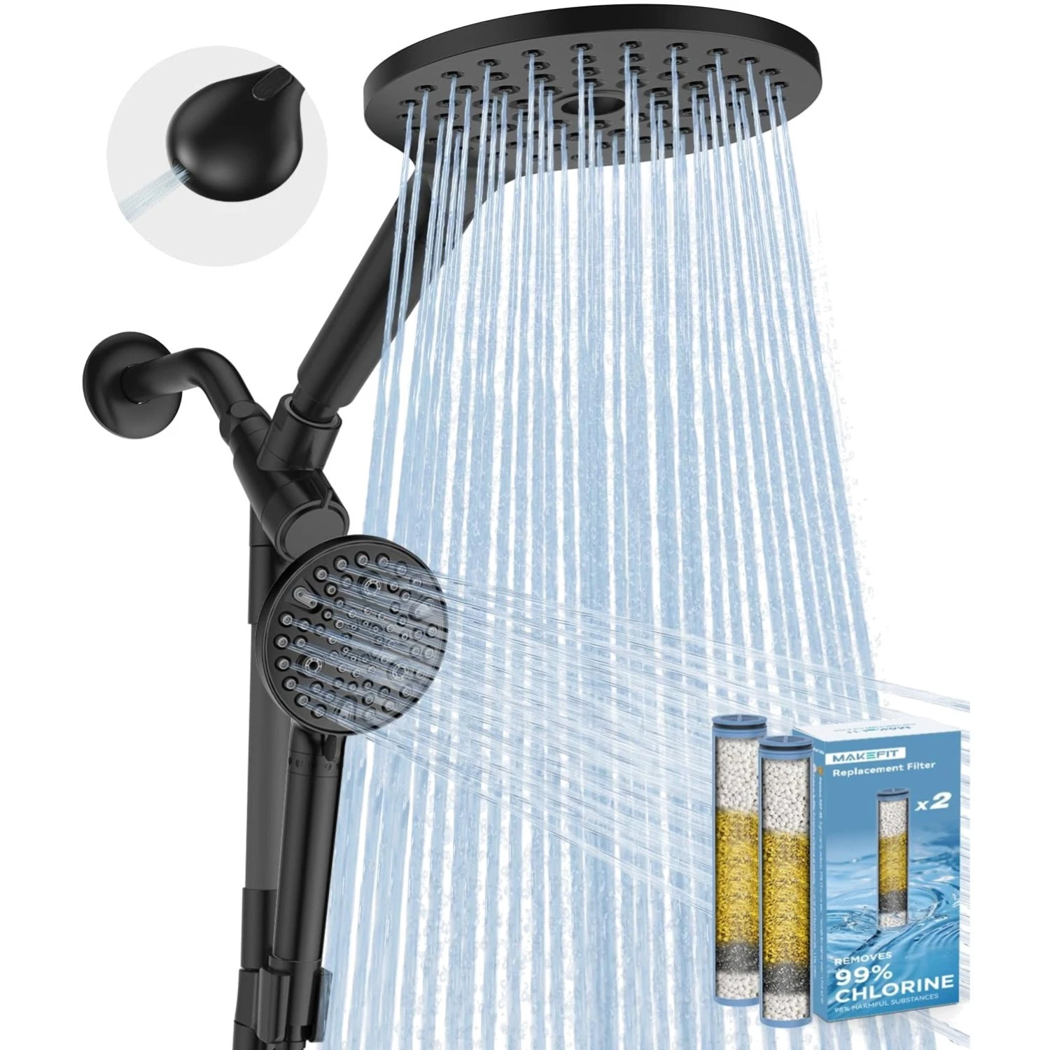 Dual Filtered Rain Shower Head Combo, High Pressure Handheld Shower Head with...