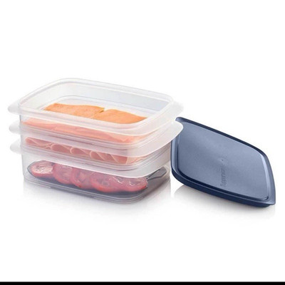 Tupperware Fridge Stackables  Family Set  Container Set 3 Snap Lids Clear Blue 