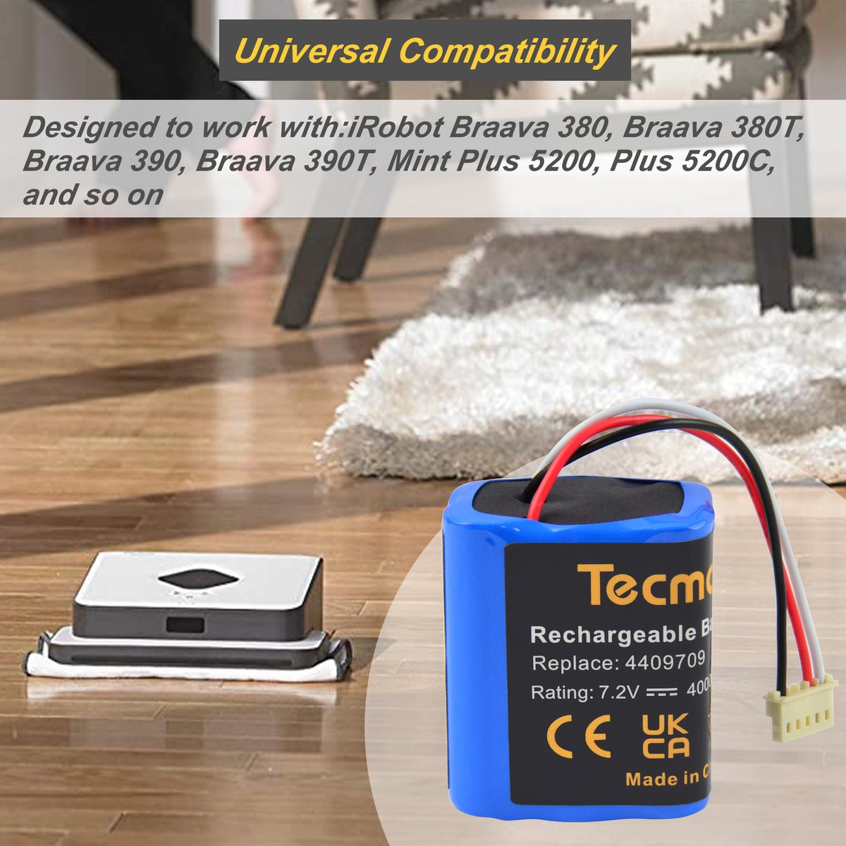 4Ah 4409709 GPRHC202N026 Battery for iRobot Braava 380T 390T