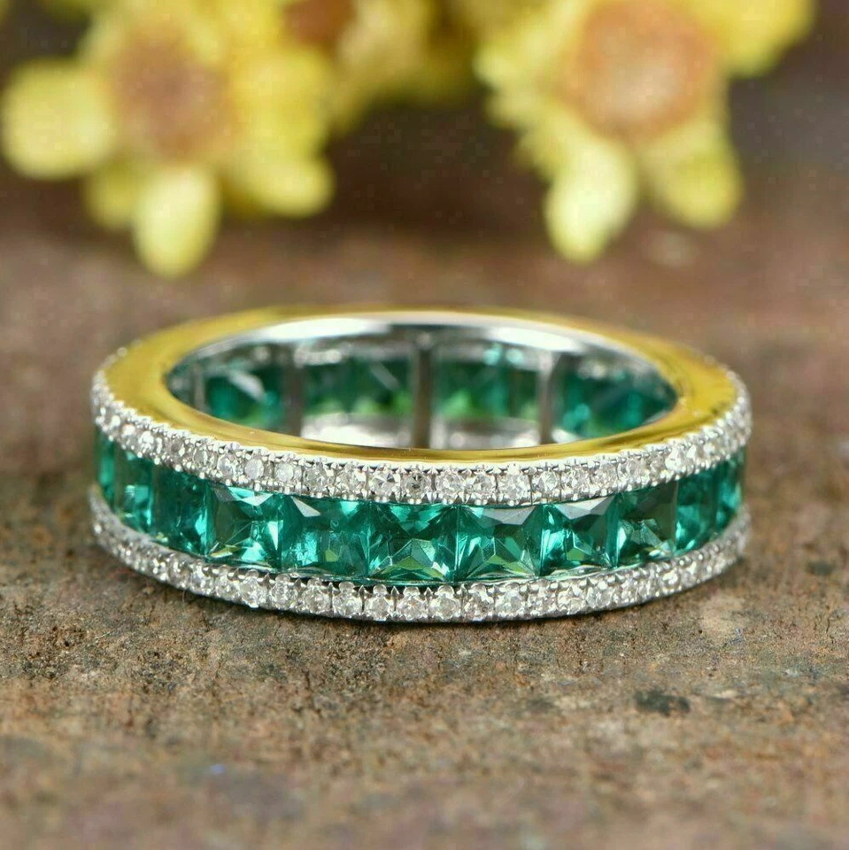 2,20 Kt Grün Prinzess Eternity Memory Ring Band Jubiläum Geschenk Memoirering - Bild 2 von 4