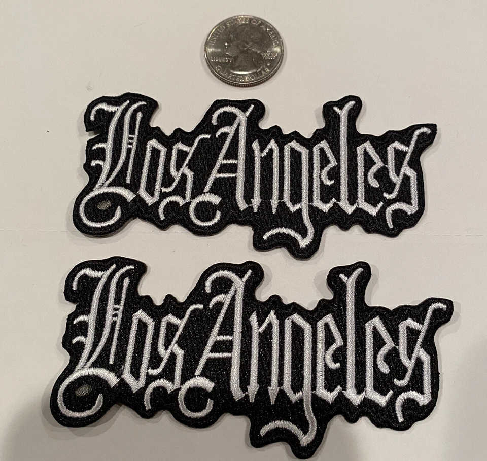 (2)- LOS ANGELES~PLANCHA BORDADA EN PARCHES.  (Blanco) 4"x 2"" ¡Hermoso! Foto 2 de 4