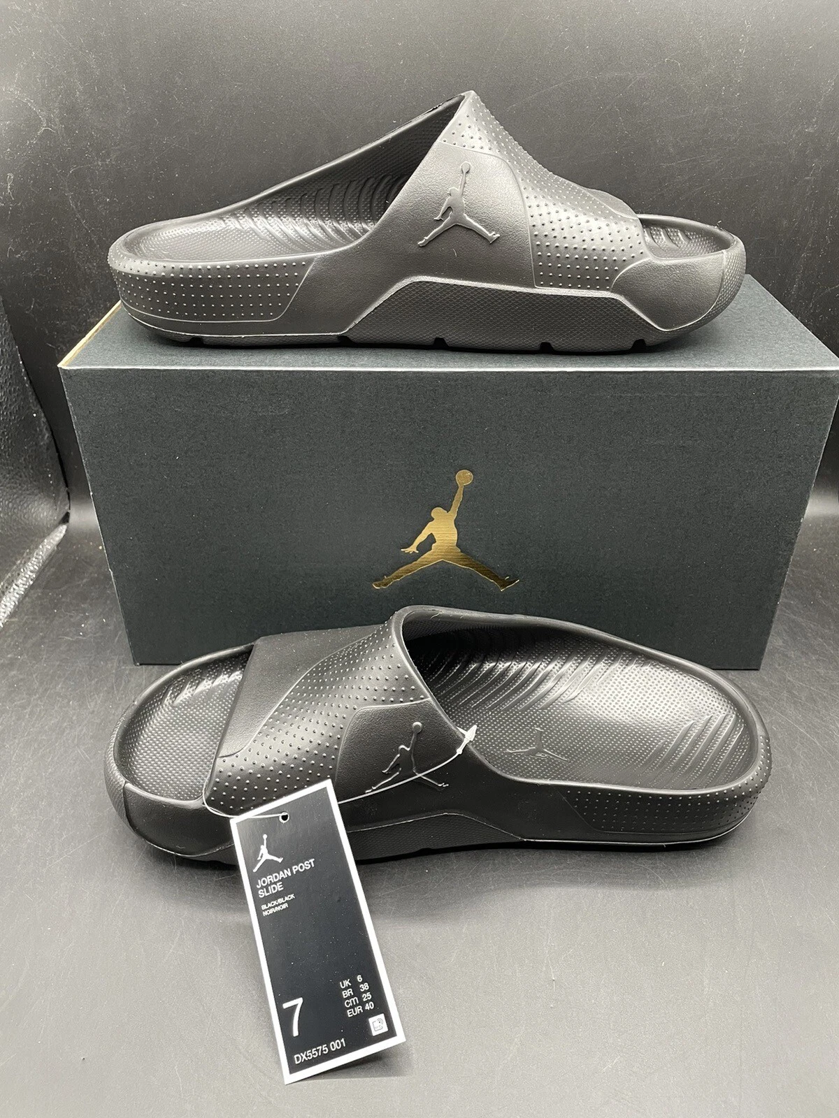 Nuovi sandali Nike Air Jordan Post Slide neri da uomo taglia 7 DX5575 001