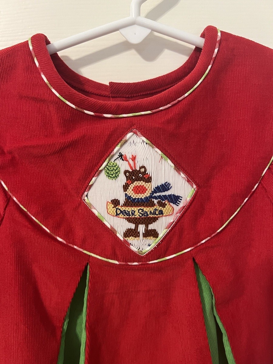 red corduroy christmas dress Red Corduroy Holiday Christmas Dress Girls6 Vntg Style Candy Cane Ribbon Ruffles