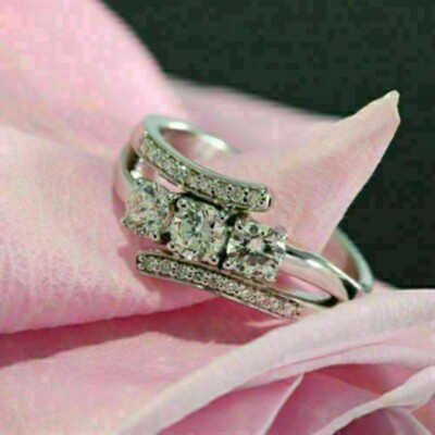 2Ct Round Cut Real Moissanite Delighted Wedding Band 14K White Gold Plated
