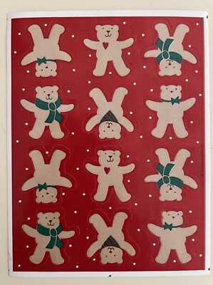 Teddy Bear 1 Sheet Of Stickers 12 Pieces Bow tie, Heart, Scarf