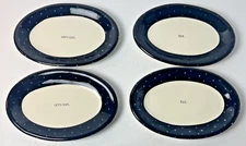 Rae Dunn Artisan Magenta Black & White Polka Dot Let's Eat Appetizer FOUR Plates