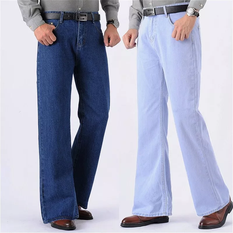 Men Bell Bottom Jeans Vintage Flared Denim Pants Wide Leg Trousers Straight Leg