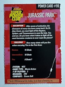 Nintendo Power Super Power Club Card JURASSIC PARK #99 Red NES NIN