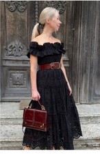 ZARA WOMAN NWT SS23 EMBROIDERED MIDI DRESS BLACK SIZE XS  REF: 2795/019