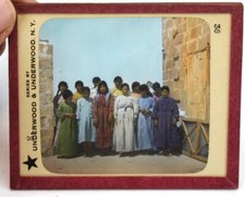 Underwood Antique Magic Lantern Slide Egyptian Girls Posing Between 2 Rock Walls