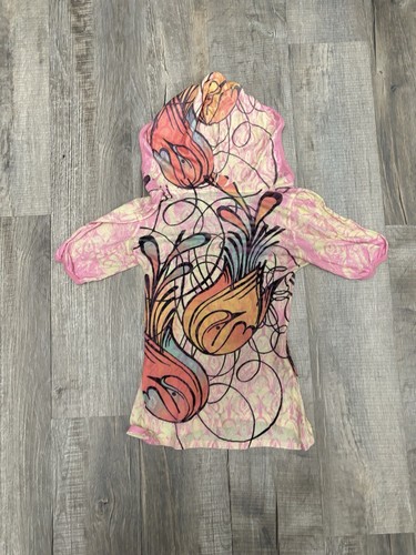 Y2K Butterfly Dropout Short Sleeve Top Hooded Size XS Pink Floral Fairy Grung - 第 5/6 張圖片
