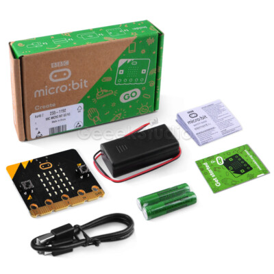 BBC Micro:bit V2 Go Starter Kit with Batteries, Micro USB Cable for Programming