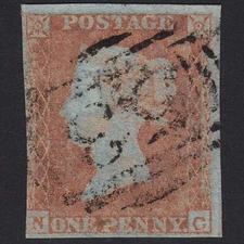 H18_12 GB QV 1841 1d ORANGE-BROWN PL 140 SG12-B1(6) NC FU BATH 53 NR 4 MARGINS