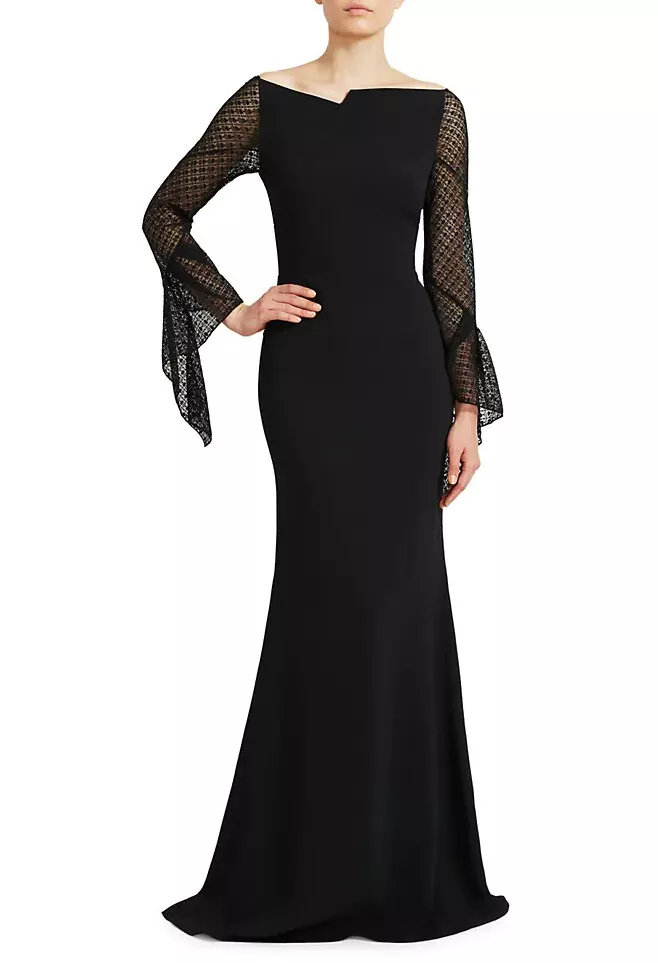 Sheer sleeve best sale gown