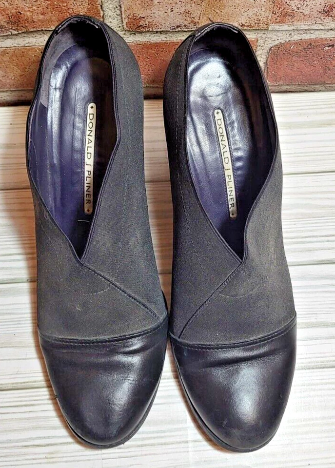 Zapatos Donald J Pliner Mujer Ming Negro Tela y Cuero Tacones con Cuña Talla 7 M Foto 3 de 4