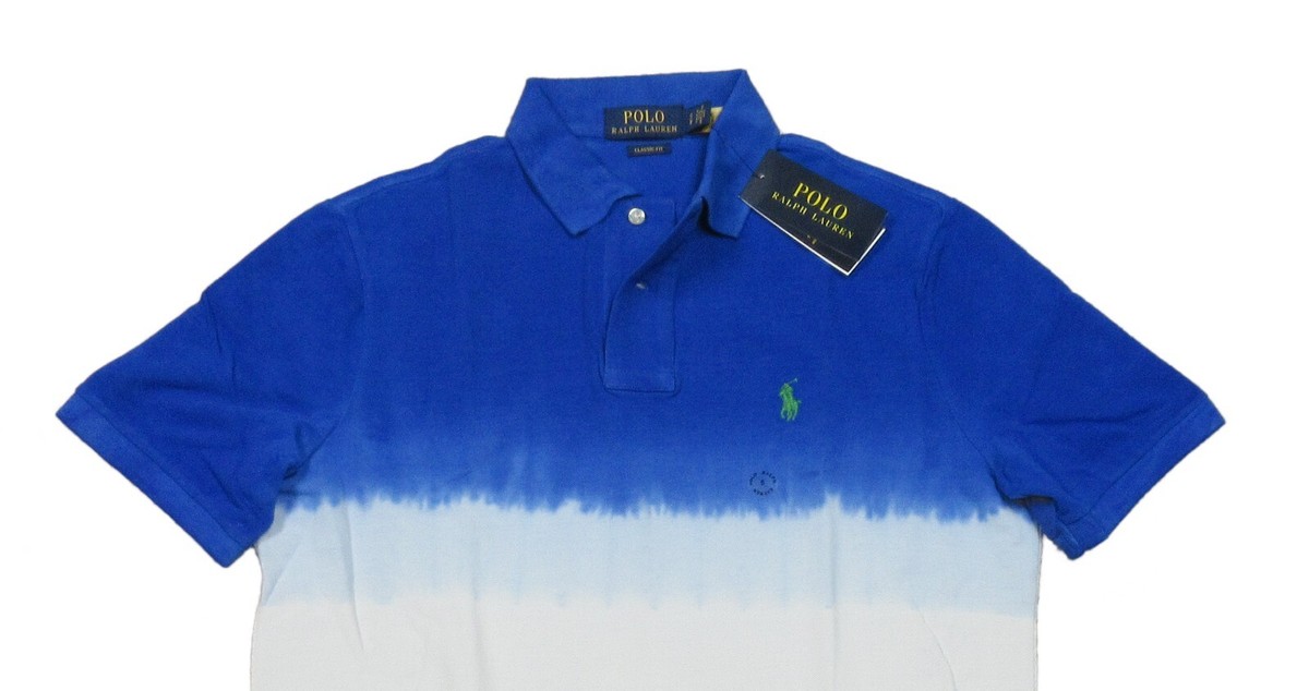 Polo Ralph Lauren Men's Blue Multicolor Tie-Dye Classic Fit Mesh Polo Shirt