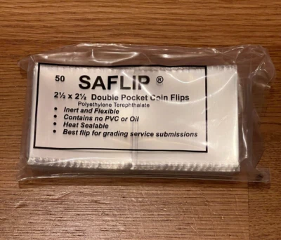 Saflip Double Pocket Mylar Coin Flips Pack of 50 2.5" x 2.5"