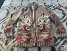 RARE 1950s DOUBLE SIDED WOLF ZIP UP COWICHAN HEAVY WOOL SWEATER